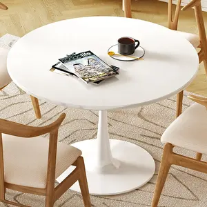 Vente en gros Table à manger ronde en bois moderne avec plateau en bois et table à manger en métal pour meubles 2 ou 4 places Meubles de maison blancs