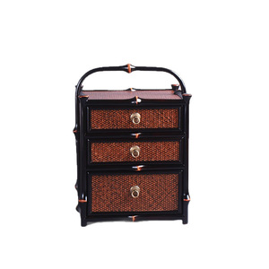 Bamboo Woven <b>Storage</b> Cabinet With <b>Drawers</b> Oriental Style Jewelry <b>Box</b> Standing Type Living Room Use - Product Image 5