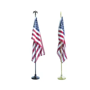 Indoor Flag Pole Kit Aluminum Gold Pole Ball Topper with 3x5Ft US Flag   Base Stand Office School City Hall