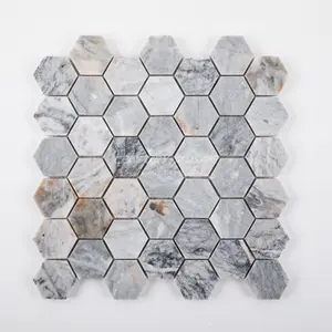 Carrelage de salle de bain en mosaïque dentelée, 2 ", hexagone, bleu, marbre, bon marché, pour douche