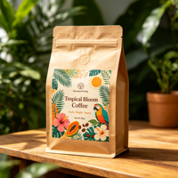 Sachet à café à fond plat, imprimé en gravure personnalisée, haute barrière, à huit soudures latérales, avec valve unidirectionnelle pour grains d'espresso