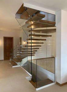 <span class=keywords><strong>Escaleras</strong></span> Flotantes de Madera Maciza Modernas para Interiores, Prefabricadas, con Barandilla de Vidrio, <span class=keywords><strong>Escaleras</strong></span> Rectas en Voladizo con Peldaños de Madera con Luces LED - Product Image 5