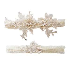 Ensemble de 2 jarretières de mariage personnalisées en <span class=keywords><strong>dentelle</strong></span>, jarretière extensible florale <span class=keywords><strong>pour</strong></span> la mariée, bleu et blanc - Product Image 5