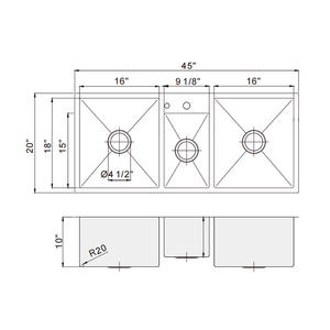 Lavello Triplo in Acciaio Inox 304 Rinforzato a Due Fori per Cucina Commerciale, Uso Ristorante, Fatto a Mano - Product Image 3