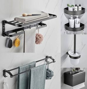 Juego de Accesorios de Baño de Aluminio de Cinco Piezas, Diseño Moderno y Lujoso, Portarrollos de Papel, Escobillero, Toallero, Color Negro, Diseño Minimalista Contemporáneo - Product Image 2