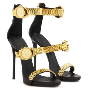 Produttore 2026 personalizzato Sexy nero alla moda decorazione di orologi in <span class=keywords><strong>oro</strong></span> semplice di grandi dimensioni con Logo personalizzato sandali a spillo tacchi per le signore - Product Image 4