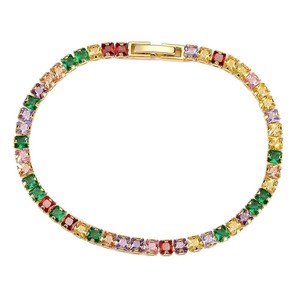 Delicadas pulseras de tenis CZ de corte esmeralda multicolor chapadas en oro de 14 quilates de 4MM para mujer, regalo de joyería de moda para fiesta - Product Image 5