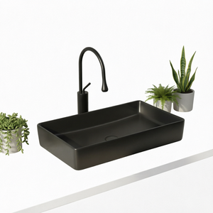 Lavabo Rectangular Negro Mate de Cerámica para Sobre Encimera, Lavabo de Baño - Product Image 1