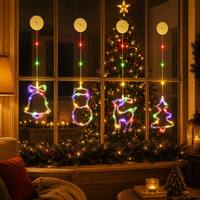 Luces Decorativas Navideñas para Ventanas con Campanas, Estrellas, Ciervos, Copos de Nieve, Santa Claus y Muñecos de Nieve