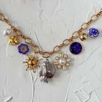 Pendentif diy fashion poisson de mer perle oeil forme breloques bleu royal fleur amour coeur mignon Amphiprion Nigripes soleil lune à ma fille