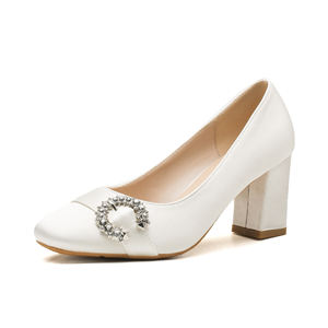 Scarpe da ufficio di classe da donna <span class=keywords><strong>con</strong></span> <span class=keywords><strong>tacco</strong></span> quadrato in raso Beige pump <span class=keywords><strong>con</strong></span> strass e chiusura Slip-On <span class=keywords><strong>con</strong></span> accento di 7cm <span class=keywords><strong>con</strong></span> <span class=keywords><strong>tacco</strong></span> estivo Comfort - Product Image 2