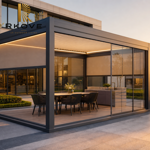 Pérgola de Doble Accionamiento con Persianas Ajustables, Operación Manual con Motor, Drenaje Oculto, Pantallas ZIP y Paneles de Vidrio para Exhibición en Salas de Distribuidores - Product Image 4