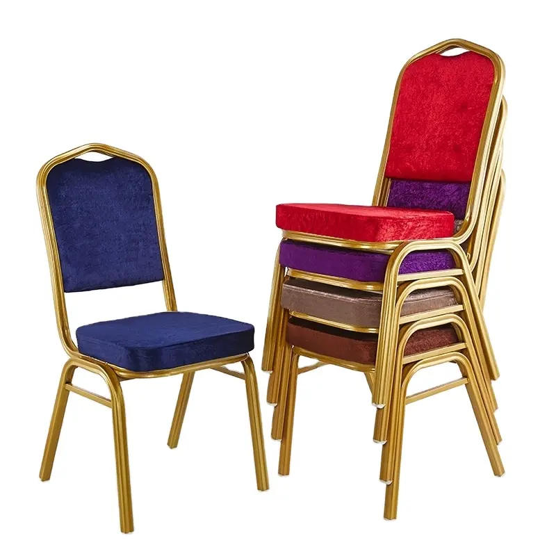 Free sample cheap stackable hotel wedding used aluminum gold banquet chairs for sale
