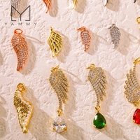 Pendentif Plume en Zircon Cubique Tendance Yammy YYS150, Breloques Ailes Plaqué Or Véritable 18K pour Colliers et Bracelets, Apprêts de Bijoux