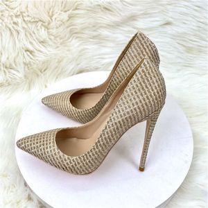 Pumps à talons aiguilles en sequins dorés avec empeigne en PU, doublure en cuir véritable, semelle en caoutchouc pour femmes, pour les soirées, les mariages et les événements festifs - Product Image 4