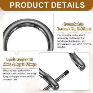 HARFINGTON Pcs D Rings Screw In Shackle Metal Horseshoe U Shape Semicircle D Ring <b>Purse</b> Key Holder With Screwdriver For DIY Leat - Product Image 3