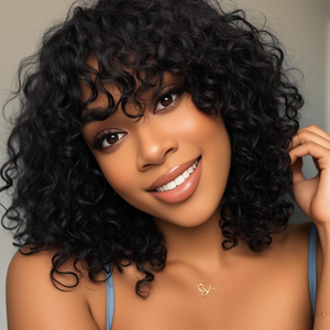 วิกผมบ๊อบแบบไม่มีเชือกผูก <span class=keywords><strong>ท</strong></span>ำจากผมแท้บราซิลแบบเรมี่เวอร์จิ้น ลอนลึก ผลิตด้วยเครื่องจักร ไม่มีลูกไม้ ไม่ต้องใช้กาว ลูกไม้ HD สีธรรมชาติ <span class=keywords><strong>ท</strong></span>รงลอนคลื่น - Product Image 1