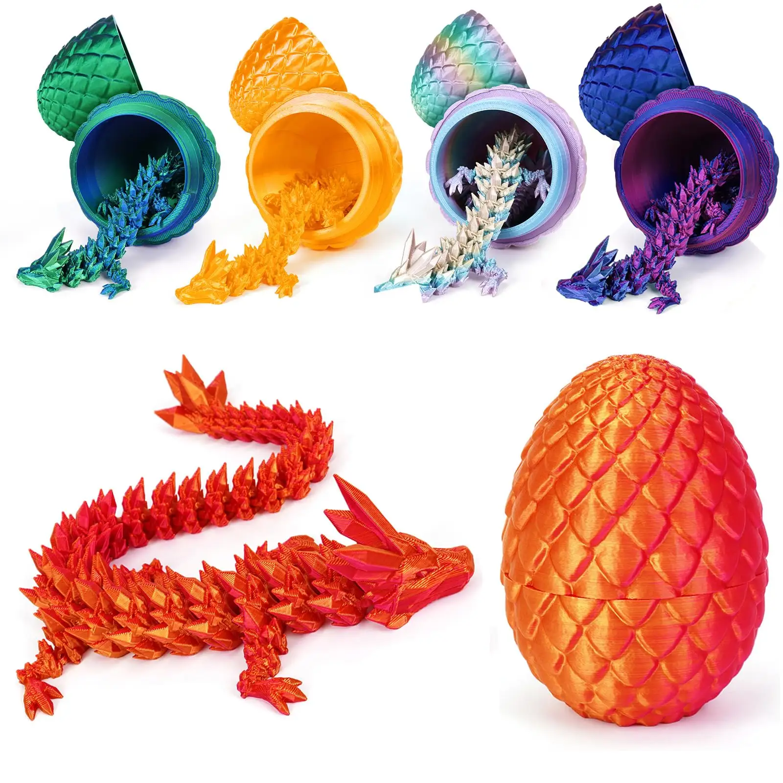 Cristal de dragon entièrement articulé multicolore en mouvement de 30cm personnalisé imprimé en 3d dragon chinois imprimé en 3d dragon avec oeuf