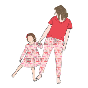 Nouvel arrivage de tenues de fête décontractées Mommy Me avec impression personnalisée Robe de nuit pour filles et pyjamas pour maman-Tenues à manches longues assorties pour la famille - Product Image 2