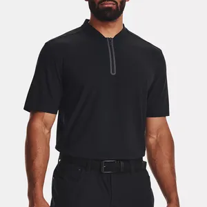 High Quality Men's Black Zipper Golf Polo T Shirts Men Zipper Collar Fashion Polo Tshirts