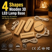 ANNXIN Lot de 4 supports de lampe LED en bois (ronds, ovales, rectangulaires) alimentés par USB pour affichage 3D sur plaque acrylique – Vente en gros