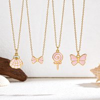 Ensemble de bijoux pour enfants en acier inoxydable plaqué or avec nœud papillon, coquillage, papillon et émail