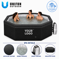 Baignoires de spa octogonales en mousse écologique personnalisées pour 6 personnes, bain à remous en rotin noir avec système de massage à bulles et pompe externe