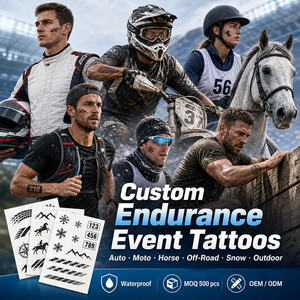 Tatouages temporaires personnalisés pour événements sportifs auto, moto, équitation, tout-terrain, neige, endurance en plein air, autocollants sportifs imperméables - Product Image 1