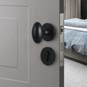 En gros Ensemble de poignées de porte robustes en alliage de zinc, noir mat, rondes, design silencieux, pour intérieur - Product Image 1