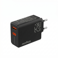 Chargeur mural noir 25W à prise EU avec fonction PD, double port USB-A QC3.0 et Type-C pour bande lumineuse LED