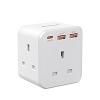 Enchufe de Pared Wontravel con 3 Tomas de Corriente Tipo UK, 1 Puerto USB-C de 20W con Carga Rápida PD y 2 Puertos USB, con PC Ignífugo