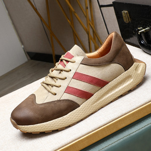 Chaussures pour hommes, chaussures de sport en <span class=keywords><strong>cuir</strong></span> bicolores, nouvelles chaussures en <span class=keywords><strong>cuir</strong></span> souple vintage pour hommes, antidérapantes, en <span class=keywords><strong>cuir</strong></span> véritable, décontractées à lacets - Product Image 2