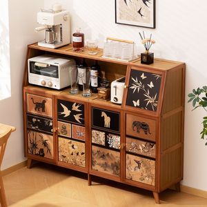 Vintage Bamboo <b>Sideboard</b> Cabinet 900mm High Multi Functional Living Room <b>Storage</b> Tea Coffee Cabinet - Product Image 1