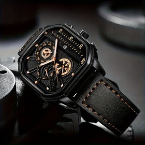 Reloj de Cuarzo QW149 de Lujo para Hombre, Deportivo, Resistente al Agua, Luminoso, Cronógrafo de 3 Agujas, Cuadrado, Moderno, con Correa de Cuero - Product Image 3
