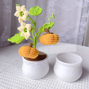 YICAI Fleurs de tournesol tissées au crochet en <span class=keywords><strong>pot</strong></span>, plante artificielle bonsaï, tricotées à la main, idées de cadeaux créatifs pour femmes - Product Image 4