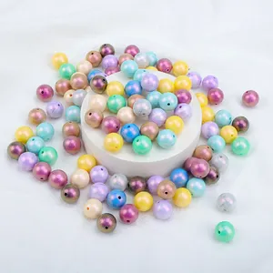 Heißer Verkauf Bangxing Mixed Color Runde Lebensmittel qualität Silikon Zahnen Kauen Perlen BPA Free Print Silikon Perlen Großhandel