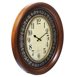 European Style Solid Wood Oval Wall <b>Clock</b> <b>Battery</b> Powered Silent Living Room Decorative <b>Clock</b> - Product Image 2