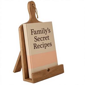 Support de <span class=keywords><strong>livre</strong></span> de cuisine pliable en bois massif et porte-recettes de style planche à découper 11"D <span class=keywords><strong>x</strong></span> 7.5"H pour comptoir de cuisine, marron - Product Image 1