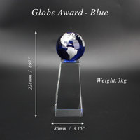 Globe de cristal bleu mondial personnalisé Trophée de commande mondiale pour les trophées Arden Globe Award-Plaque bleue Premium
