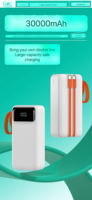 Power Bank Kapasitas Tinggi 30000mah Layar LED Digital Pengisian Cepat Tahan Air Kabel Ganda untuk Baterai Ponsel Grosir