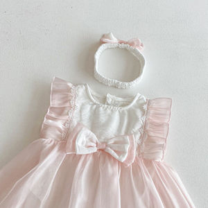 ชุดเดรสเจ้าหญิงฤดูร้อน แขนบานหวาน น่ารัก สำหรับเด็กผู้หญิงแรกเกิด ฉลองวันพระจันทร์เต็มดวง ฉลองครบ 100 วัน ฉลองวันเกิดครบรอบ 1 ปี ผ้าฝ้าย 100% รุ่น D1878 - Product Image 4