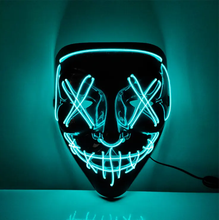 HF 2023 Hot sale halloween mask led glowing mask black V word with blood horror facepiece