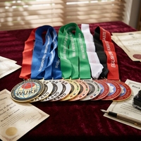 Médaille de sport personnalisée en alliage de zinc argenté durable, logo personnalisé, récompense de marathon, cordon imprimé sur mesure, coffret cadeau