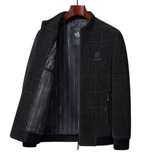 سترة رجالية كاجوال للعمل للخريف سترة بياقة قائمة من الصوف مع ميزة سريعة الجفاف وخالية من التجاعيد معطف خريف طويل عصري - Product Image 3