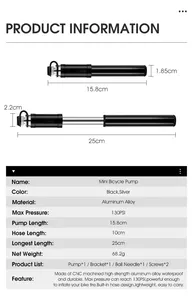 Pompa sepeda tangan aluminium 130psi, pemompa ban sepeda portabel Mini