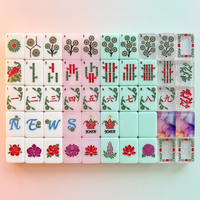 Set Ubin Mahjong Lipat Modern Motif Bunga Warna Ivory dengan Mahjong Crown Joker, Permainan Cina Amerika untuk Malam Permainan Keluarga, Hadiah Pesta