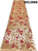 Tissu en dentelle guipure dorée avec perles, prix de gros, approvisionnement en vrac, tissu en dentelle brodée, dentelle française pour robes de mariée