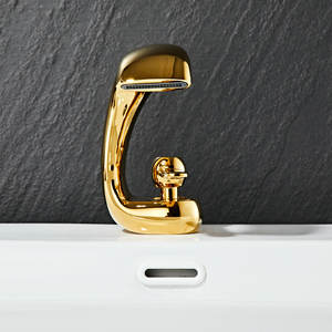 ก๊อกน้ำทองเหลืองแบบติดตั้งบนเคาน์เตอร์ รูเดียว ดีไซน์สร้างสรรค์ สำหรับอ่างล้างหน้า น้ำร้อน-น้ำเย็น วาล์วเซรามิก สำหรับห้องน้ำ - Product Image 5