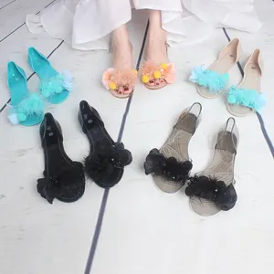 새로운 디자인 도매 패션 캐주얼 숙녀 여름 젤리 신발 여성 꽃 물고기 입 샌들