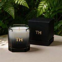 Vente en gros de pots à bougies carrés géométriques transparents nordiques de 8 oz, 10 oz et 12 oz, porte-bougie en verre pour décoration de maison de luxe avec couvercle